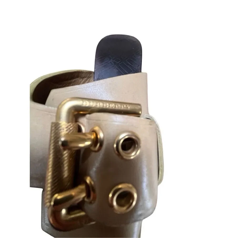 Burberry Olive Green Leather Gold Buckle Platform Stiletto Heels EU 39 US 8 - Picture 6 of 15